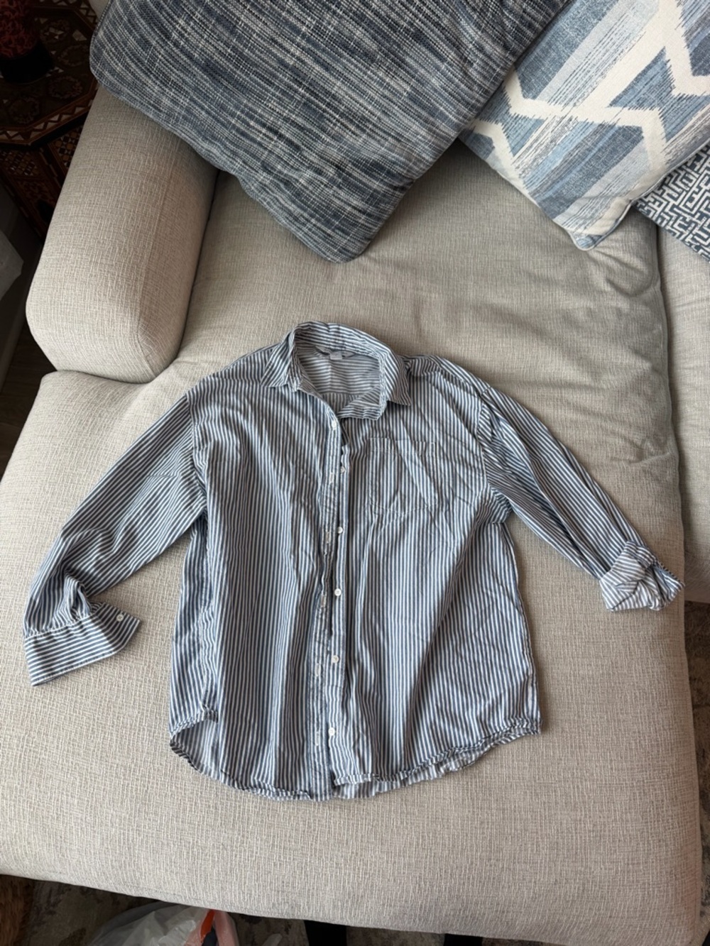 Old Navy Blue and White Vertical Stripe Button-Down Shirt